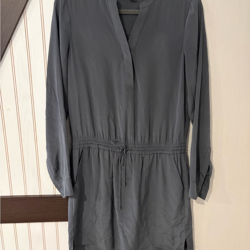 Vince 100% Silk Dress Banded Collar Tie Waist Shirtdress Hickory Size 8 ret $345